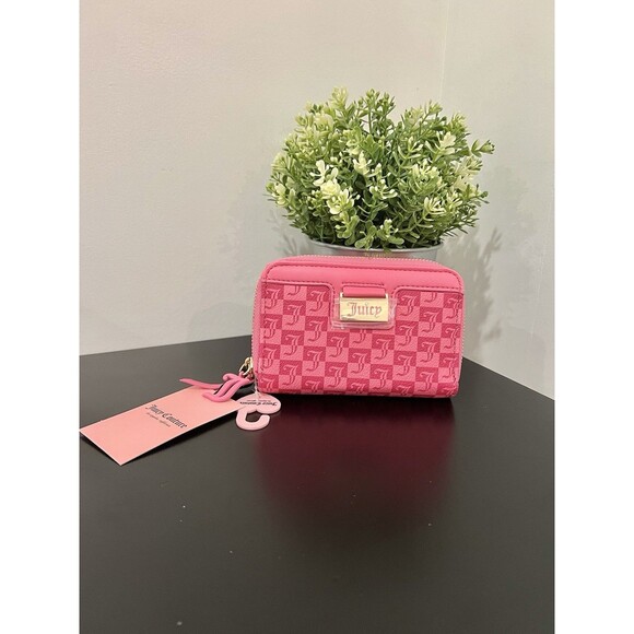 NWT Juicy Couture Miss Juicy Med Double Zip Around Wallet - Pink Lemonade Grid - Picture 5 of 11